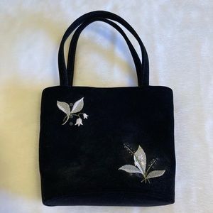 Black Velvet Evening Bag with Embroidery